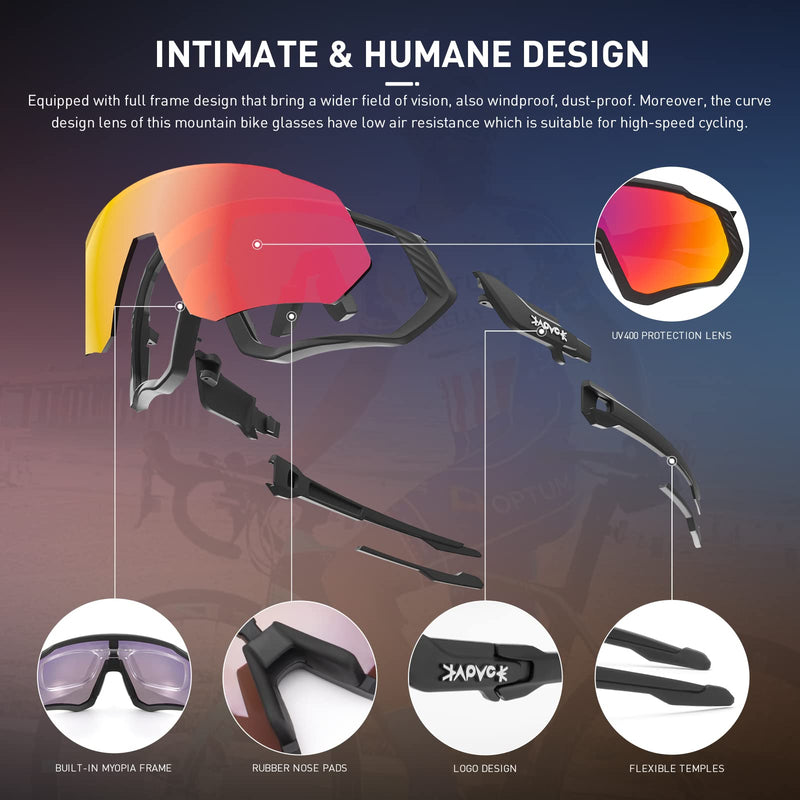 KAPVOE Cycling Glasses Polarized Sports Sunglasses MTB Mountain Bike Eyewear Men Women Road Bicycle BMX Running Fishing Golf Black 02 - BeesActive Australia