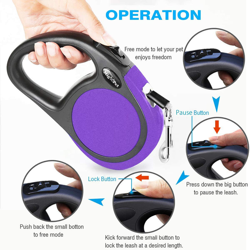 Heavy Duty Retractable Dog Leash-16ft Strong & Durable Walking Leash for S to L Dogs up to 45/115 lbs, Upgraded Lock System, Non Slip Grip, Tangle Free Small/Medium (Pack of 1) Purple - BeesActive Australia