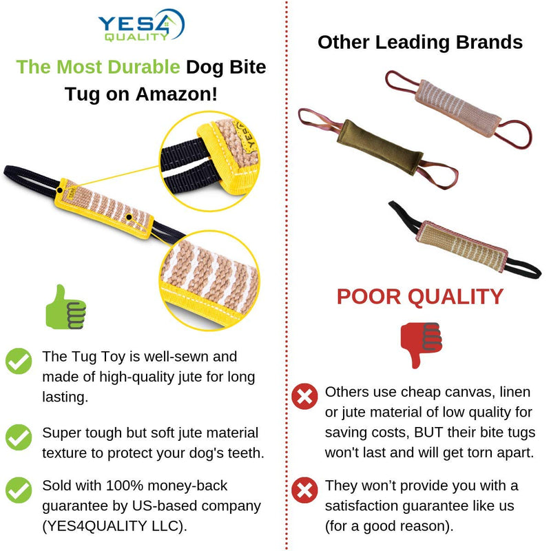 Dog Bite Tug Toy 12 x 3.2 Inches - Durable Pull Toy with 2 Soft & Strong Handles - Tough Jute Bite Pillow for Medium to Large Dogs - Ideal for Tug of War, Fetch, K9, Puppy Training & Interactive Play 12" x 3.2" (30 x 8 cm) - BeesActive Australia