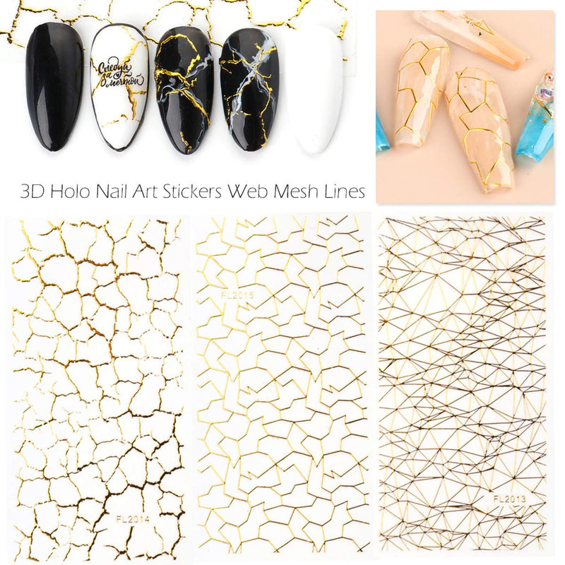 Gold 3D Nail Sticker Self Adhesive Nail Metallic Gems Lines Tape Strip Geometric Nail Art Decals for Women Acrylic Nails Manicure DIY and Nail Salon 6 Sheets - BeesActive Australia