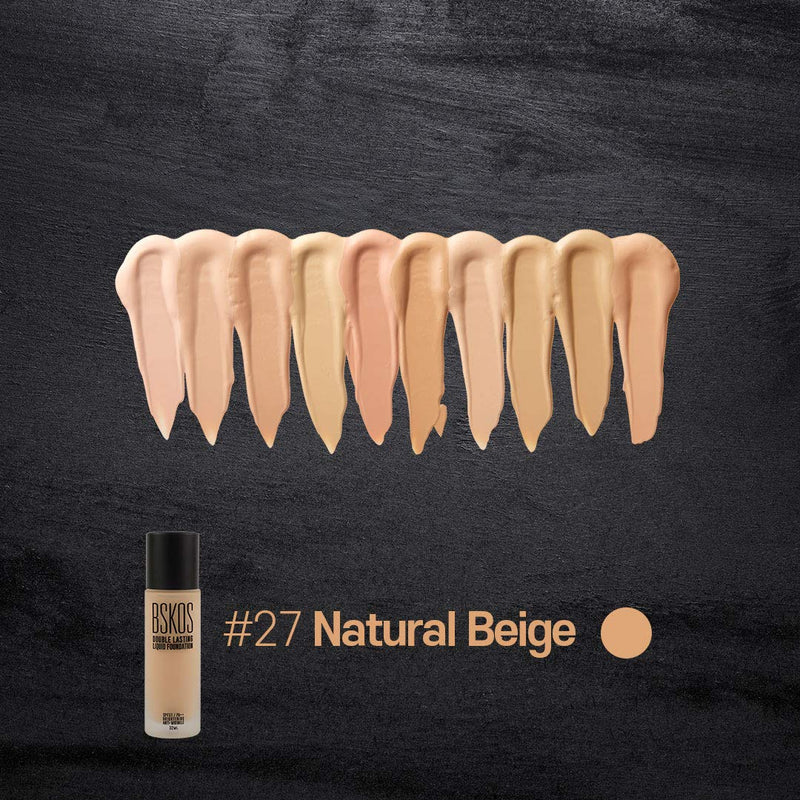 BSKOS Liquid Foundation, Hydrating, Glow Radiant, Lightweight Flawless Full Coverage Foundation, Firming and Lifting Makeup with High UV Protection SPF 38 Oil Control, Double Lasting Natural Cover-up Cream for All Skin Types-1 Fl Oz (Natural Beige #27) - BeesActive Australia