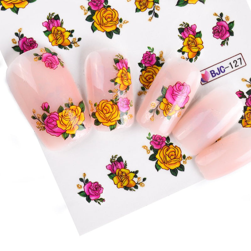 55pcs Flower Glitter Nail Sticker Water Transfer Decal Decoration DIY Glue Tips Manicure Nail Art Decals - BeesActive Australia