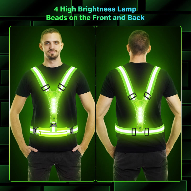Upgraded LED Reflective Vest Running Gear, USB Rechargeable Reflective Light Up Running Vest with Waterproof Phone Bag,High Visibility Night Running Gear with Adjustable Waist&Shoulder for Men Women - BeesActive Australia