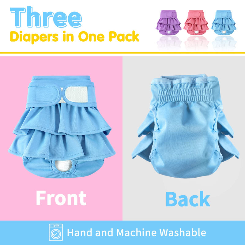 Washable Dog Diapers Female 3 Pack Reusable Premium Highly Absorbent Doggie Diapers, Flexible Puppy Diapers, Durable Leak-Proof Leopard Dog Diapers for Period Heat Incontinence Puppy Training Red & Blue & Purple Medium - BeesActive Australia