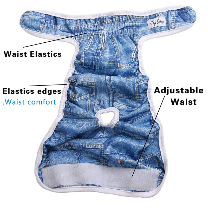 JoyDaog(3 Pack Small Dog Diapers for Female Reusable Premium Jean Puppy Wrap Large (Pack of 3) 3pcs Jeans - BeesActive Australia