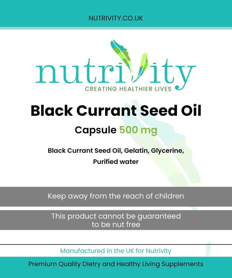 Blackcurrant Seed Oil 500mg SoftGel Omega-3, 6, and 9 Fatty Acids Healthy Skin and Hair Natural Anti-Inflammatory for Joint Pain Relief and Immune Support Manufactured in The UK by Nutrivity 120 - BeesActive Australia