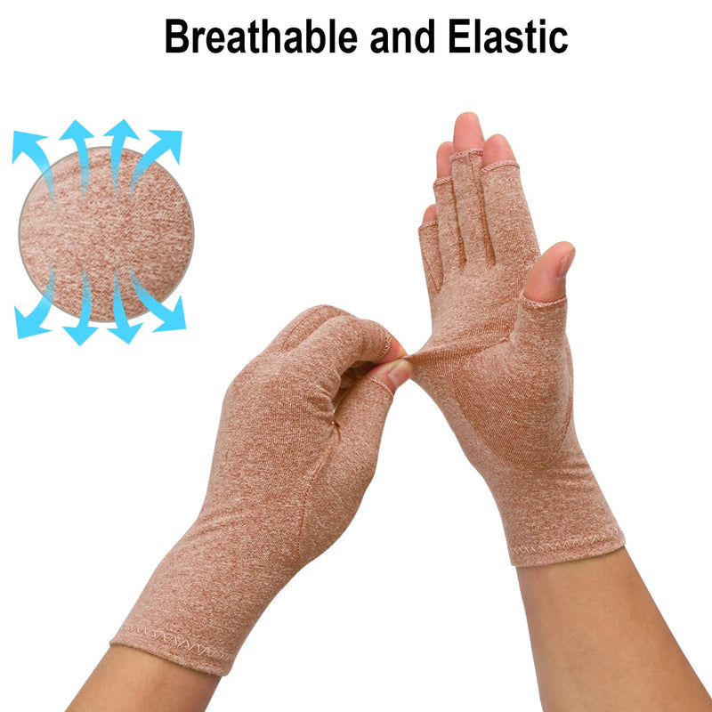 2-Pair Arthritis Compression Gloves for Alleviate Rheumatoid Osteoarthritis, Carpal Tunnel Raynauds Disease, Ease Muscle Tensi on Fingerless, Breathable & Moisture, Women and Men (Coffee, Medium) Coffee M - BeesActive Australia