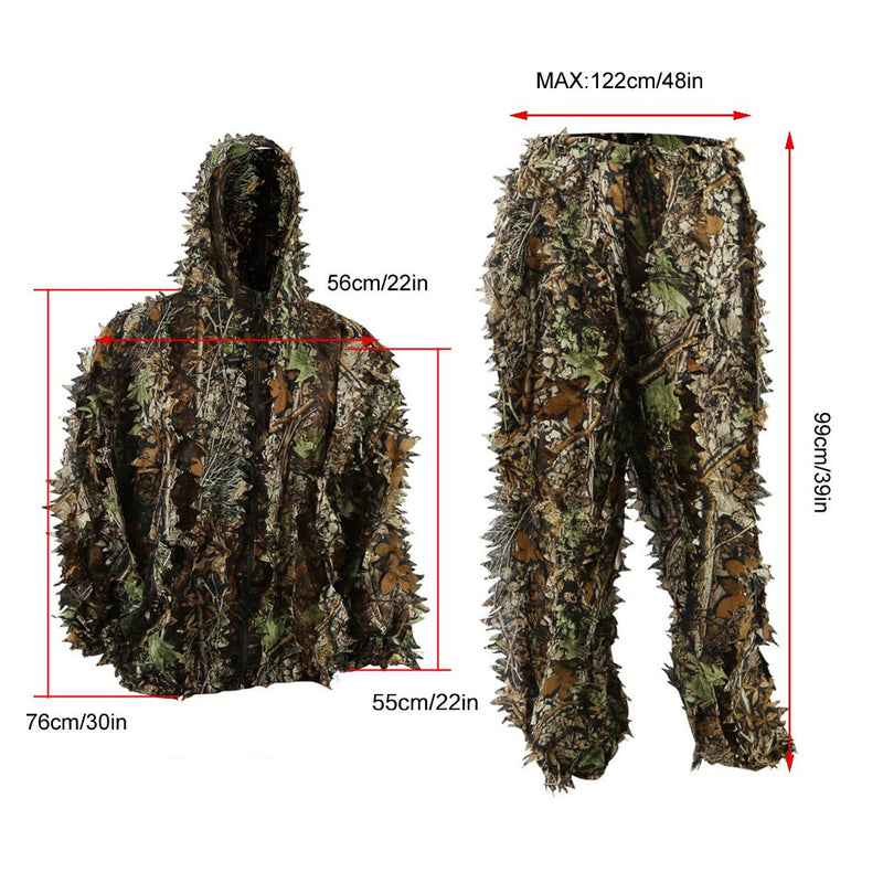 [AUSTRALIA] - Zicac Outdoor Camo Ghillie Suit 3D Leafy Camouflage Clothing Jungle Woodland Hunting Leafy Green Height 5.9-6.2 ft 