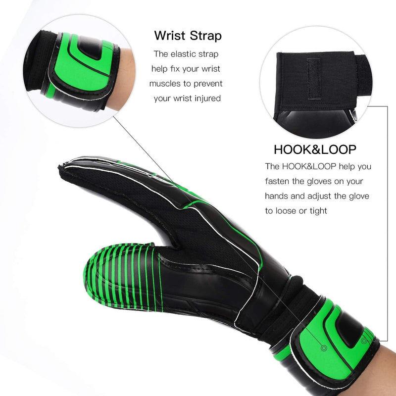 Brace Master Goalie Gloves for Youth & Adult, Goalkeeper Gloves Kids with Finger Support, Soccer Gloves for Men and Women, Junior Keeper Football Gloves for Training and Match 10 Black-Green - BeesActive Australia