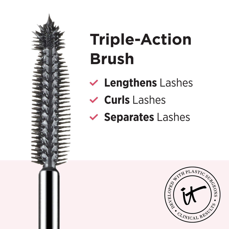 IT Cosmetics Hello Lashes 5-in-1 Mascara, Black - Volumizing Mascara, Lash Primer, Lash Serum, Lash Tint & Lash Curler - Lengthens & Separates Lashes - With Collagen, Biotin & Peptides - 0.33 fl oz - BeesActive Australia