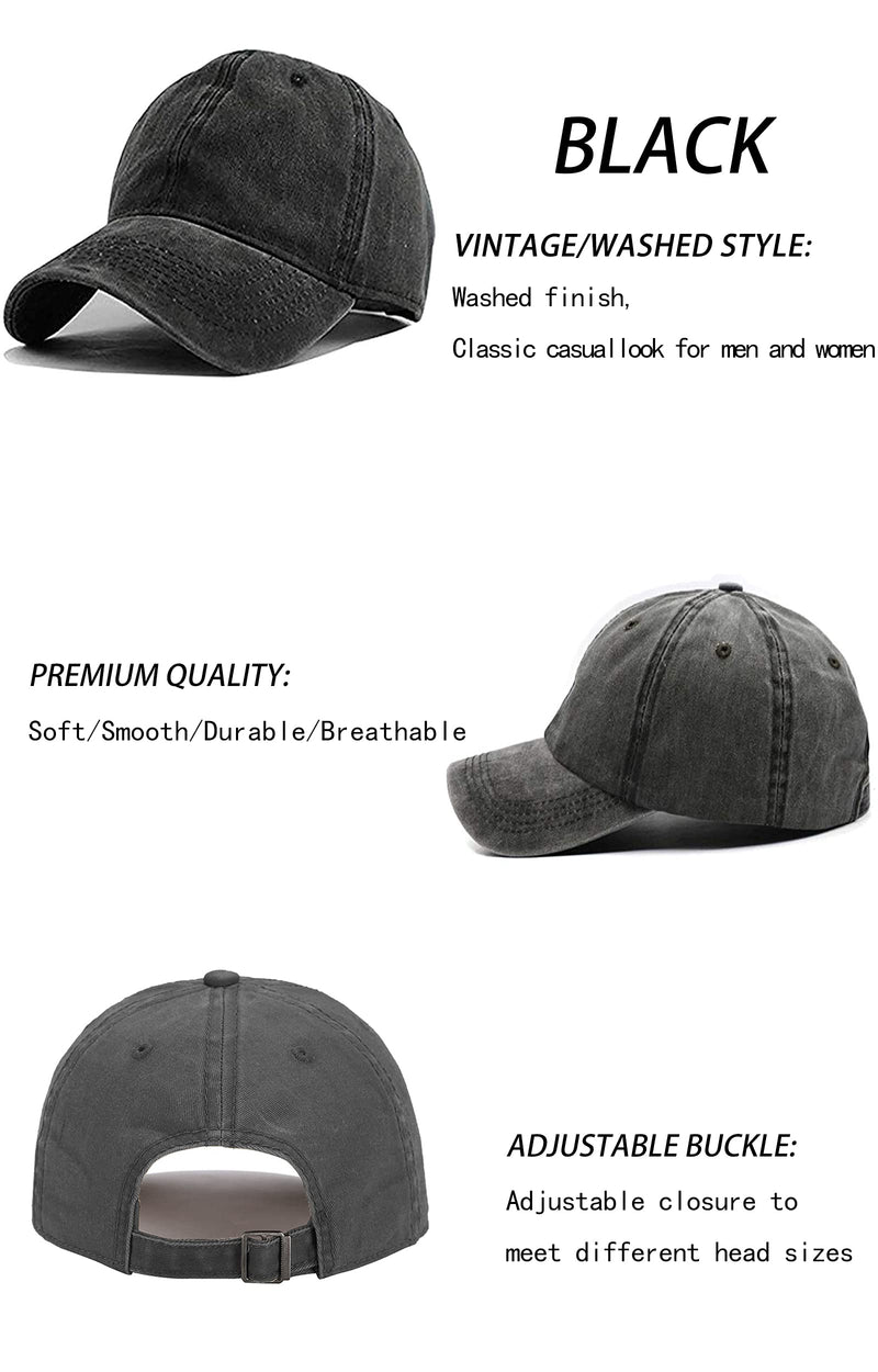 Unisex Vintage Washed Distressed Baseball-Cap Twill Adjustable Dad-Hat… A01-black - BeesActive Australia