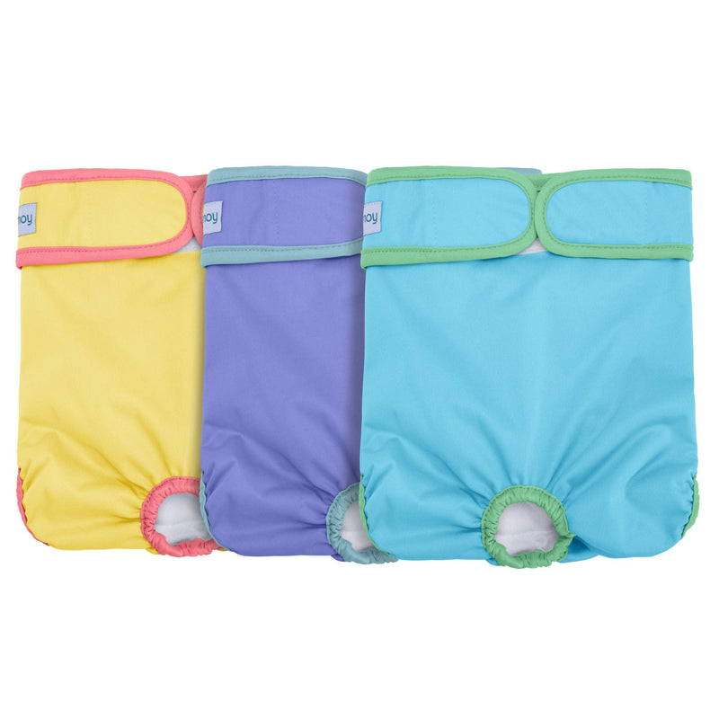 Teamoy 3Pcs Washable Female Dog Diapers, Reusable Doggie Diaper Wraps for Female Dogs, Super-Absorbent and Comfortable L2 (Pack of 3) Yellow+Purple+Blue - BeesActive Australia
