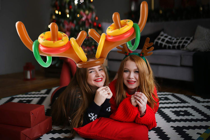 [AUSTRALIA] - eboozone Inflatable Reindeer Antler Toss Game 2 Sets, Christmas Game, 2 Antlers 16 Rings 