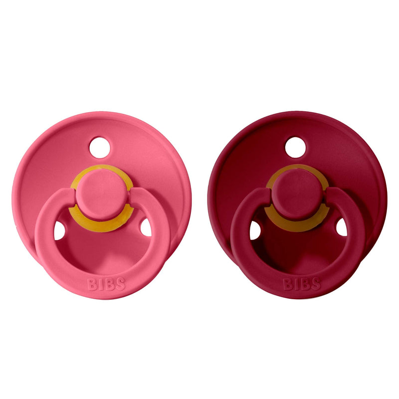 BIBS Pacifiers | Natural Rubber Baby Pacifier | Set of 2 BPA-Free Soothers | Made in Denmark | Coral/Ruby | Size 6-18 Months - BeesActive Australia