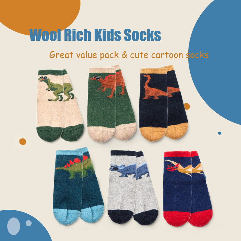 Boys Wool Socks Kids Winter Warm Socks Thicken Thermal Crew Socks for Boys 6 Pairs 3-5T Dinos 6 Colors - BeesActive Australia