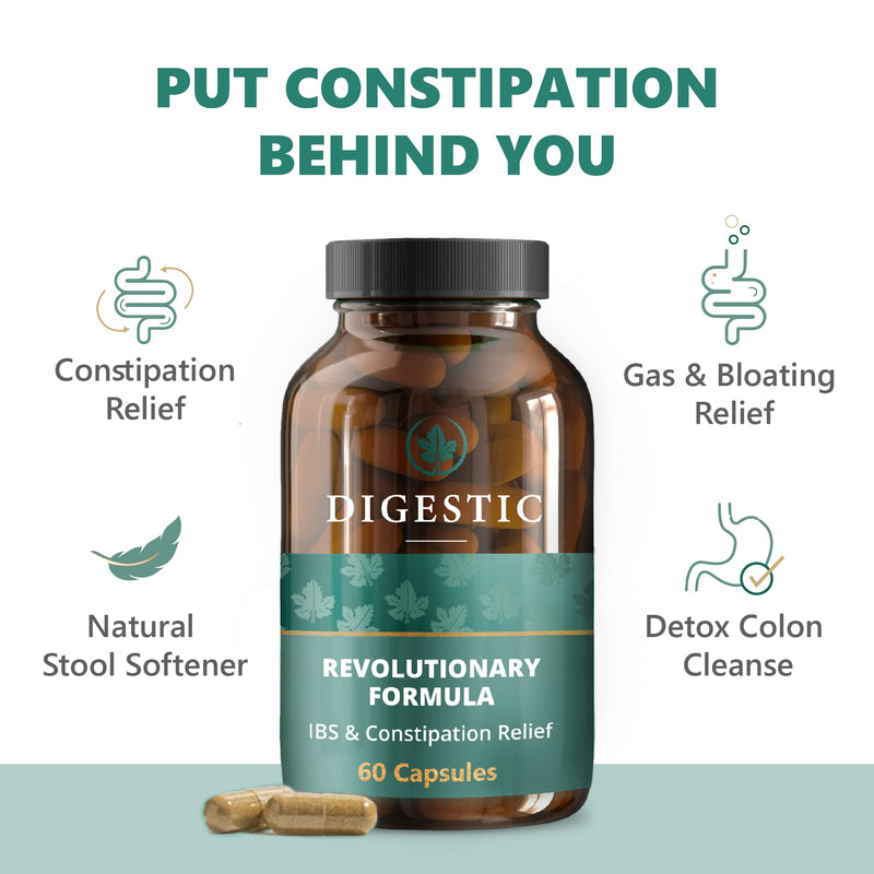 Digestic - Laxative for Constipation Relief, Stool Softener 100% Natural, 60 Capsules, Colon Detox Cleanse, Bloating and Gas Relief 60 Count (Pack of 1) - BeesActive Australia