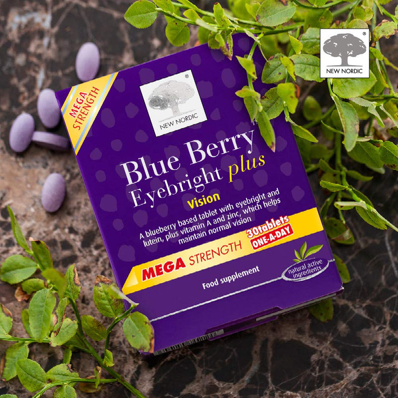 New Nordic Blueberry Eyebright Plus Mega Strength - One-A-Day Tablets - 30 Tablets - Natural Eye Supplement Tablets - Suitable for Women and Men - Vegan & Gluten Free formula for Optimal Eye Care - BeesActive Australia