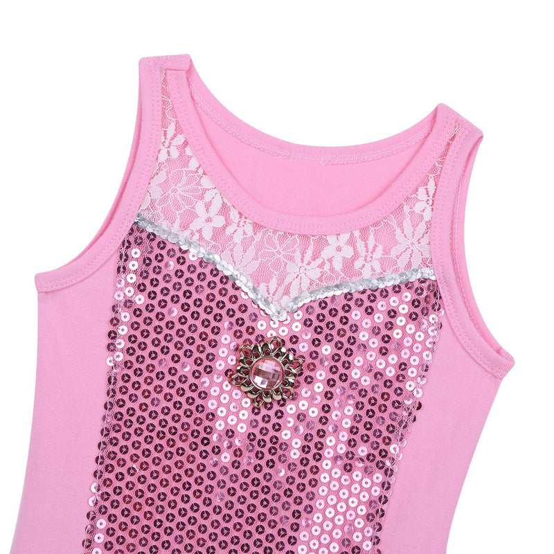 [AUSTRALIA] - easyforever Kids Girls Glittery Sequin Camisole Leotard Dress Gymnastic Ballet Dance Tutu Skirt Ballerina Dancewear Pink 5 / 6 