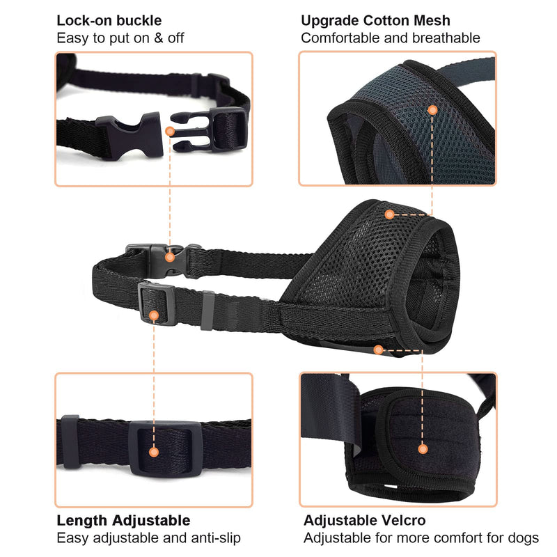 Brilliant Paw Dog Muzzle Anti Barking Chewing Biting, Dog Mouth Cover with Adjustable Loop and Breathable Mesh for Small Medium and Large Dog S Black - BeesActive Australia