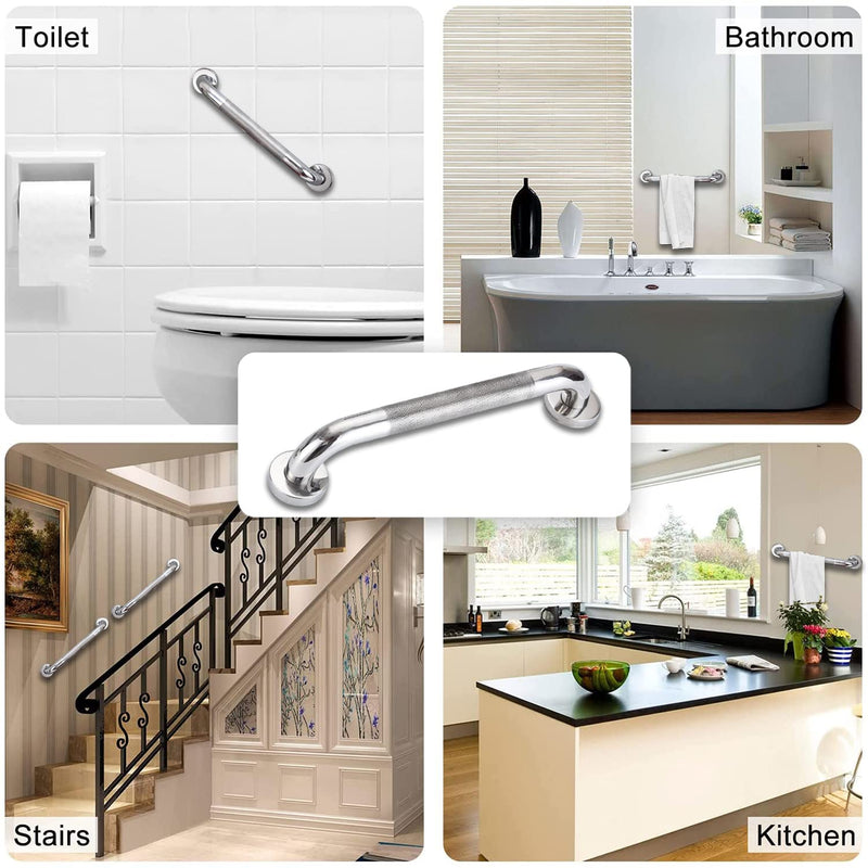 12inch Anti Slip Shower Grab Bar Handle, Chrome Stainless Steel Bathroom Grab Bar, Knurled Bathroom Balance Bar,Safety Hand Rail Support,Handicap Elderly Senior Assist Bath Handle 12 Inch (Pack of 1) Silver Knurled (304) - BeesActive Australia