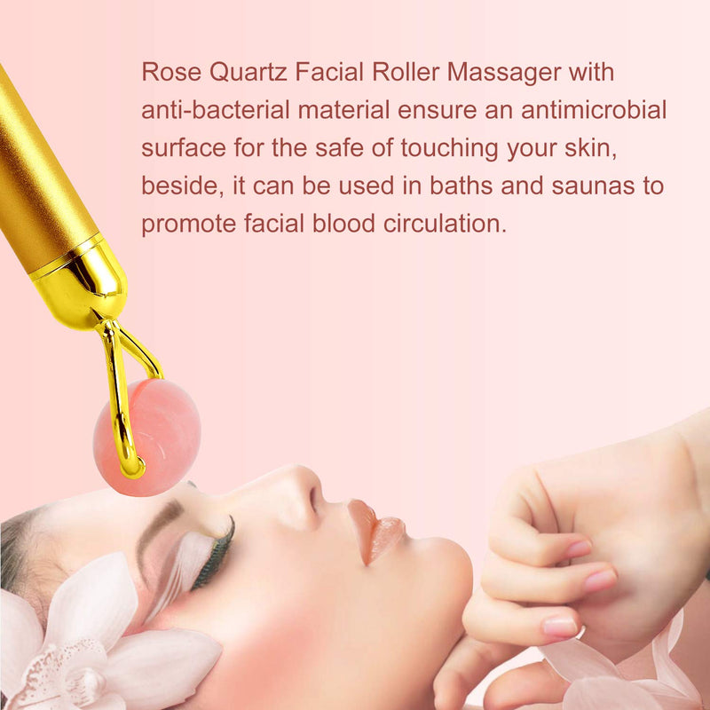 2-in-1 Electric Jade Roller Vibrating Facial Roller & Face Massager, Rose Quartz Gold - BeesActive Australia