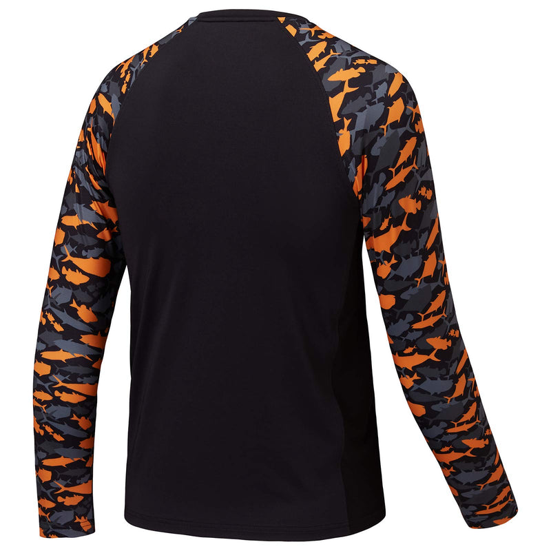 Bassdash Youth UPF50+ Camo Long Sleeve Fishing Shirt UV Protection Quick Dry Tee Black/Black & Orange Fishes Small - BeesActive Australia