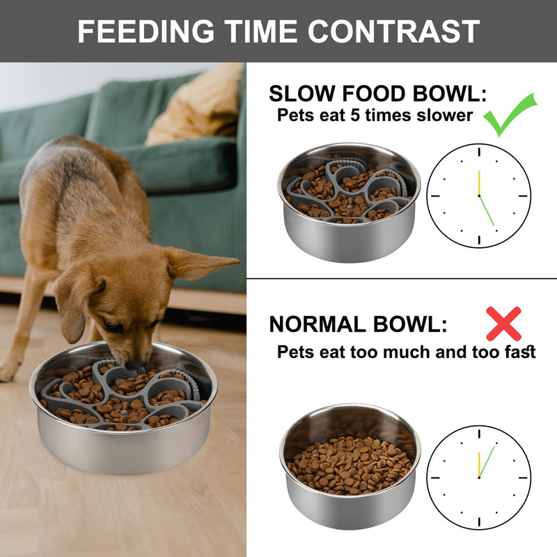 Anipaw Dog Slow Feeder Dog Bowls Silicone Spiral Dog Food Bowls Insert Dog Feeder to Slow Down Eating for Large Medium Small Breed Dogs Perfect with Stainless Steel Plastic Glass Ceramic Dog Bowls Grey - BeesActive Australia