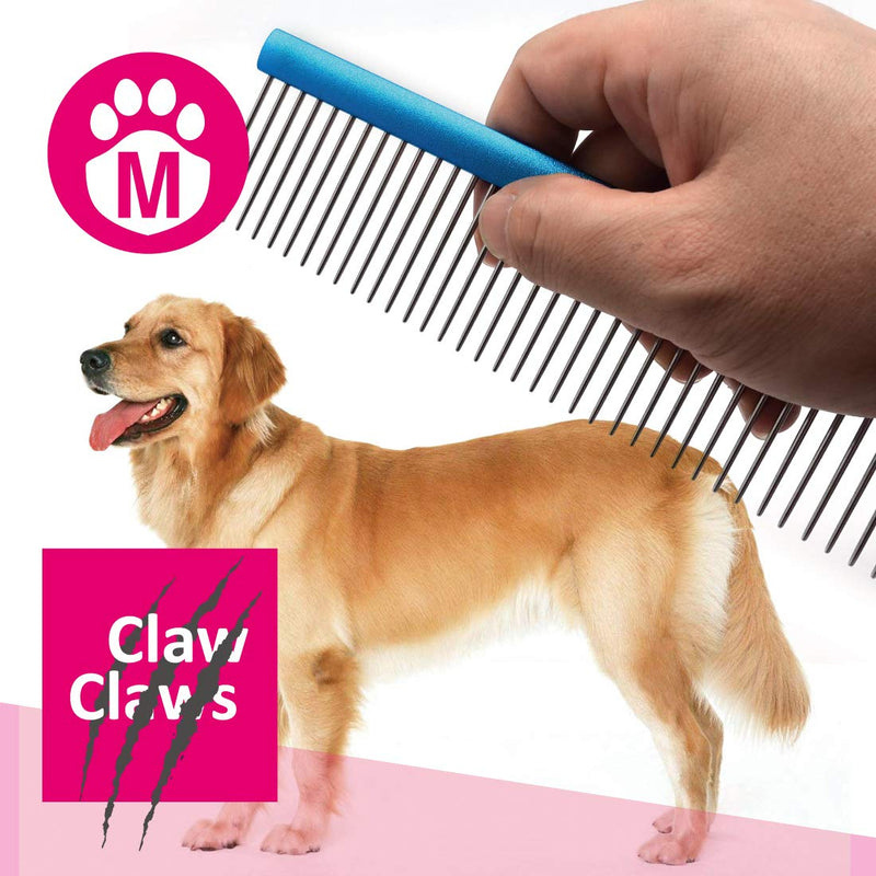 Claw Claws Comb with Oval Handle for Dogs and Cats, Removing and Shedding Matted, Tangled Hair, Metal Comb with Stainless Steel Pins, Detangling Grooming Tool, Pet Comb (Blue-20% fine pins, M) Medium - BeesActive Australia