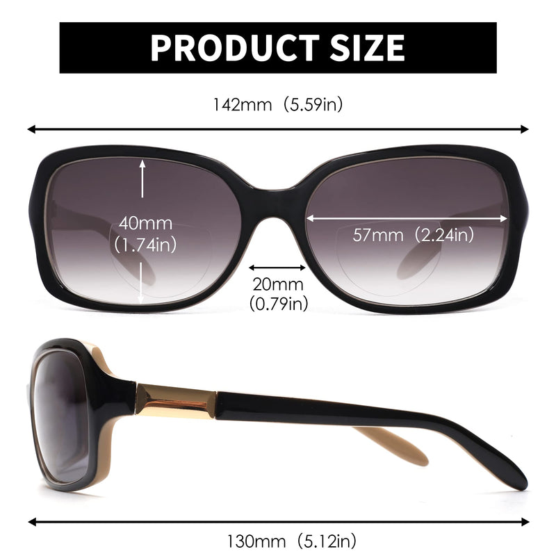 JM Classic Bifocal Reading Glasses Square Stylish Gradient Sunglasses Readers for Women Black+tortoise 2.5 x - BeesActive Australia