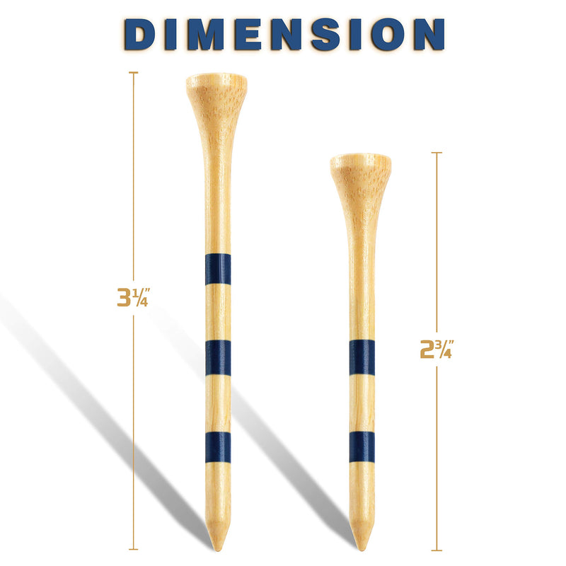 Champkey SDB Bamboo Golf Tees Pack of 120 (2-3/4" & 3-1/4" Available) - Friendly Biodegradable Material, More Durable and Stable Natural 2-3/4 Inch - BeesActive Australia