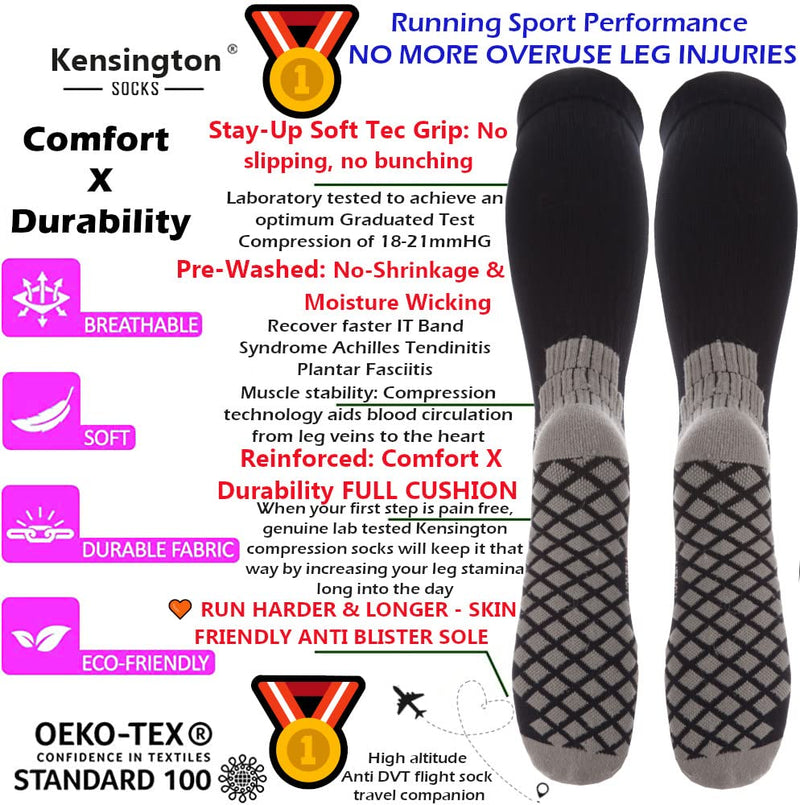 Kensington® Compression Socks For Women Men Black Cushioned Anti-Dvt Size Unisex – Medical Flying Running Pregnancy Nurses Flight Travel Sport Varicose Veins - Pain Relief Recovery Endurance Stamina 8-11 - BeesActive Australia