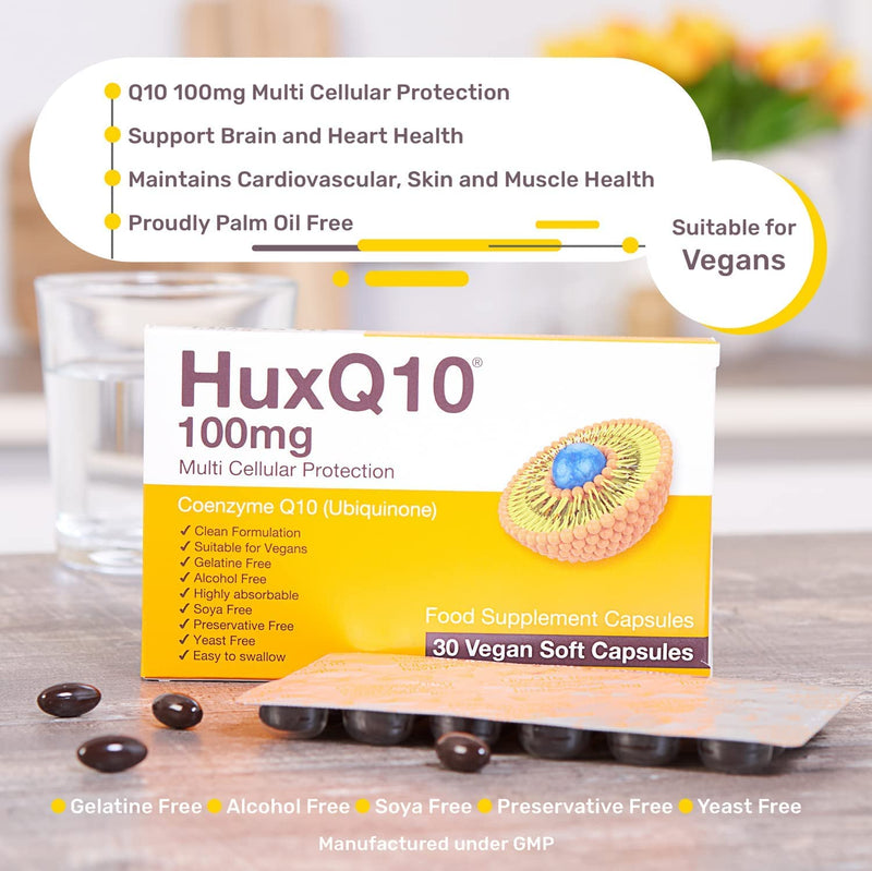 Q10 Coenzyme 100 mg Capsules, 30-Pack � Support Heart, Blood Pressure, Skin Health with Easy-to-Swallow Vegan Ubiquinone COQ10 Fermented SuperADME � Food Supplements by Huxley Europe - BeesActive Australia