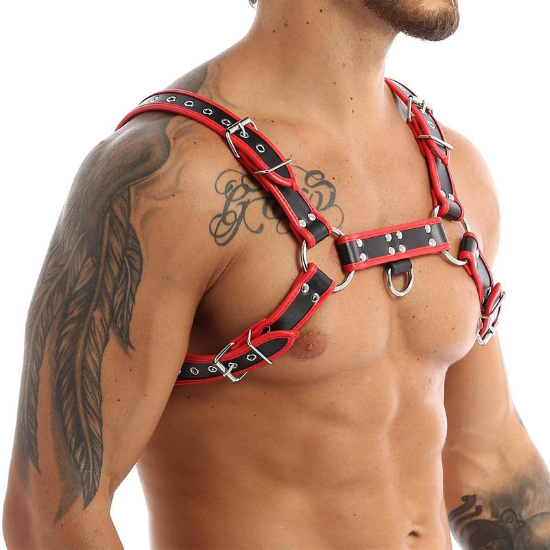 Men Harness PU Leather Harness Adjustable Buckle Body Chest Harness Costume Red - BeesActive Australia