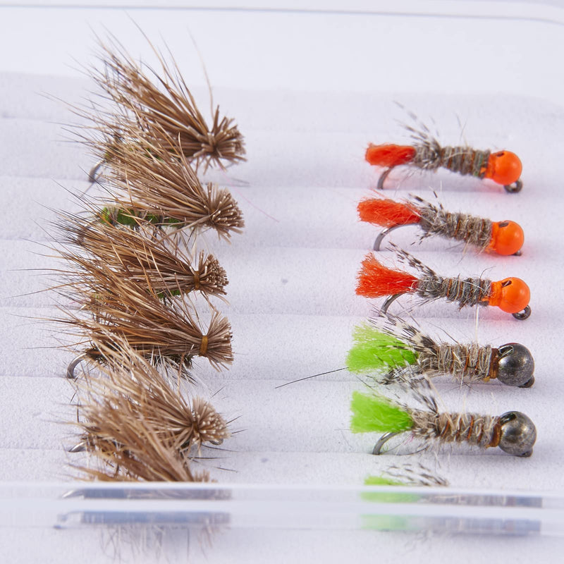 BASSDASH Trout Fly Fishing Flies Tenkara Wet Dry Flies Nymphs Sakasa Kebari 12pcs Assortment Barbless Barbed Hooks Barbless Nymphs and Dry Flies for Trout Fishing - BeesActive Australia