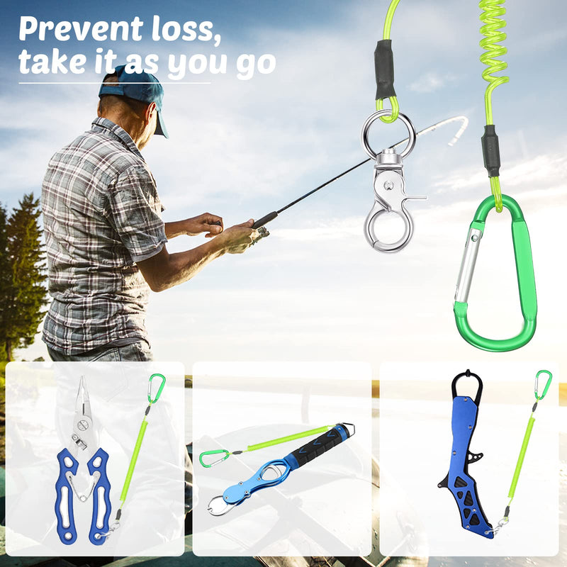 6 Pack Heavy Duty Fishing Lanyard Steel Wire Coiled Lanyard Kayak Retractable Tool Leash Fishing Rod Safety Lanyard Fishing Gear Lanyard Tether Accessories with Alloy Clips for Pliers Boating Green - BeesActive Australia