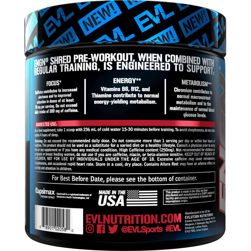 Evlution Nutrition ENGN Shred Pre Workout Thermogenic Fat Burner Powder, Energy, Weight Loss, 30 Servings (Cherry Limeade) - BeesActive Australia