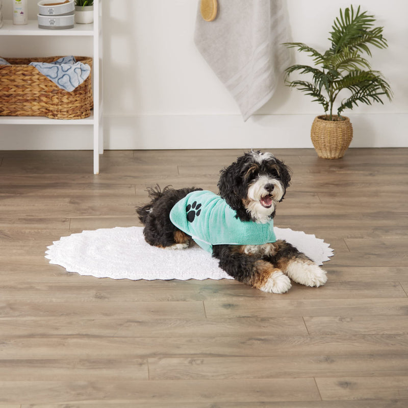 Bone Dry Pet Robe Collection, Embroidered Absorbent Microfiber Bath Robe with Adjustable Closure, for Dogs & Cats, Small, Aqua - BeesActive Australia