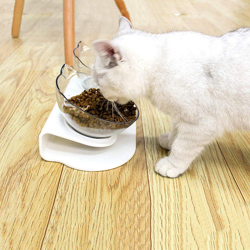 Luck Dawn Cat Elevated Bowl with Raised Stand, 15 Degree Tilted Design Neck Guard Stand Raised Pet Food Water Feeder Bowl for Cats or Small Dogs Clear - BeesActive Australia