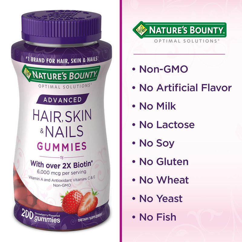 Nature's Bounty Optimal Solutions Advanced Hair, Strawberry, 200 Count 200 Count (Pack of 1) - BeesActive Australia