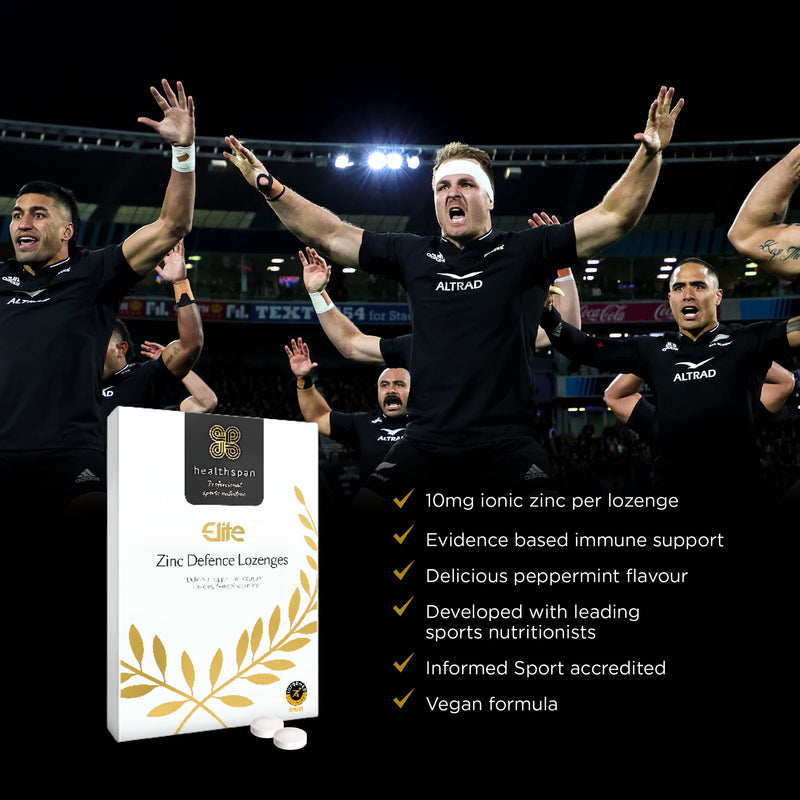 Healthspan Elite Zinc Defence Lozenges 34mg (45 Lozenges) | Providing 34mg Zinc Acetate | Immune Support | Cold & Flu | All Blacks Official Partner | Peppermint | Informed Sport Accredited | Vegan - BeesActive Australia