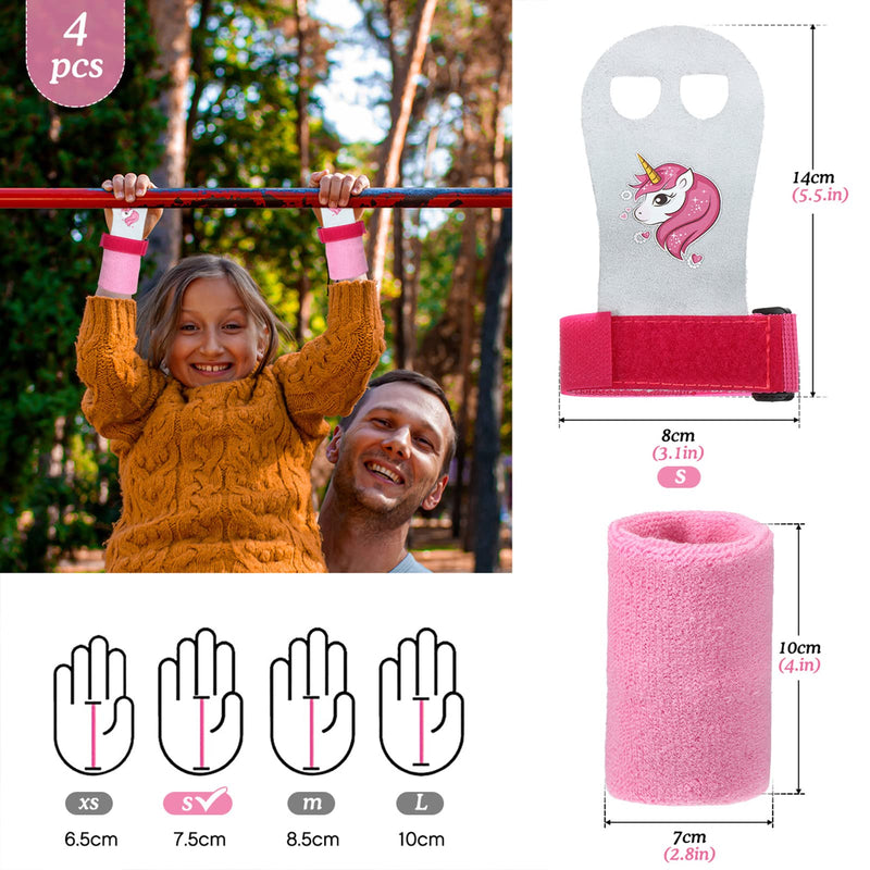 Skylety Sports Gymnastics Grips Wristbands Unicorn Kids Gymnastic Grips Gymnastic Bar Grips with Pink Sweatbands Gymnastics Equipment Hand Grips for Girls Kids Youth - BeesActive Australia