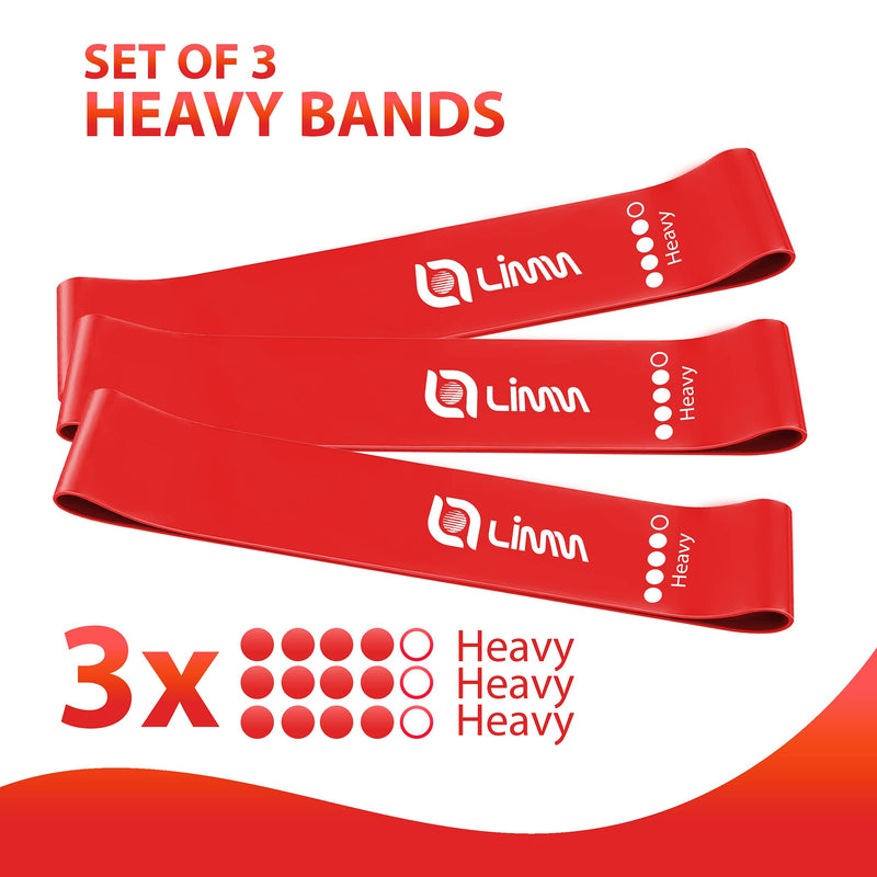 Limm Resistance Loop Exercise Bands - Set of 3 Bands for Working Out with Instruction Guide & Carry Bag - Mini Resistance Bands for Home Workouts, 12" x 2" - BeesActive Australia