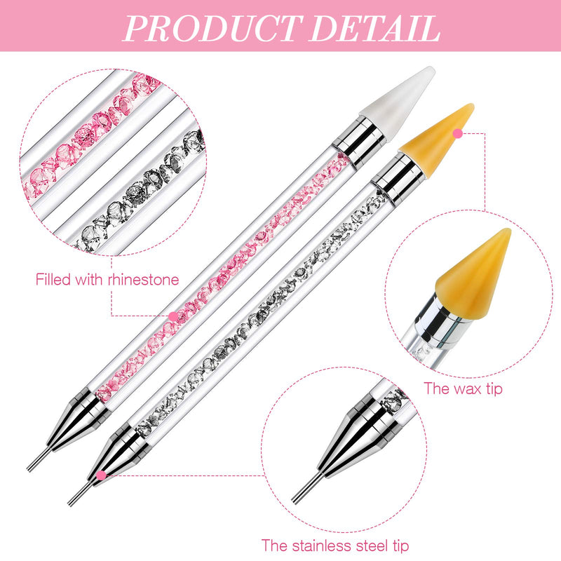 2 Pieces Nail Rhinestone Picker Dotting Pen Dual-ended Gems Crystals Pickup Tool with 2 Replaceable Wax Heads, 2 Pieces Wax Pickup Pen and 2 Pieces Tweezers for Manicure Nail Art DIY Decoration - BeesActive Australia