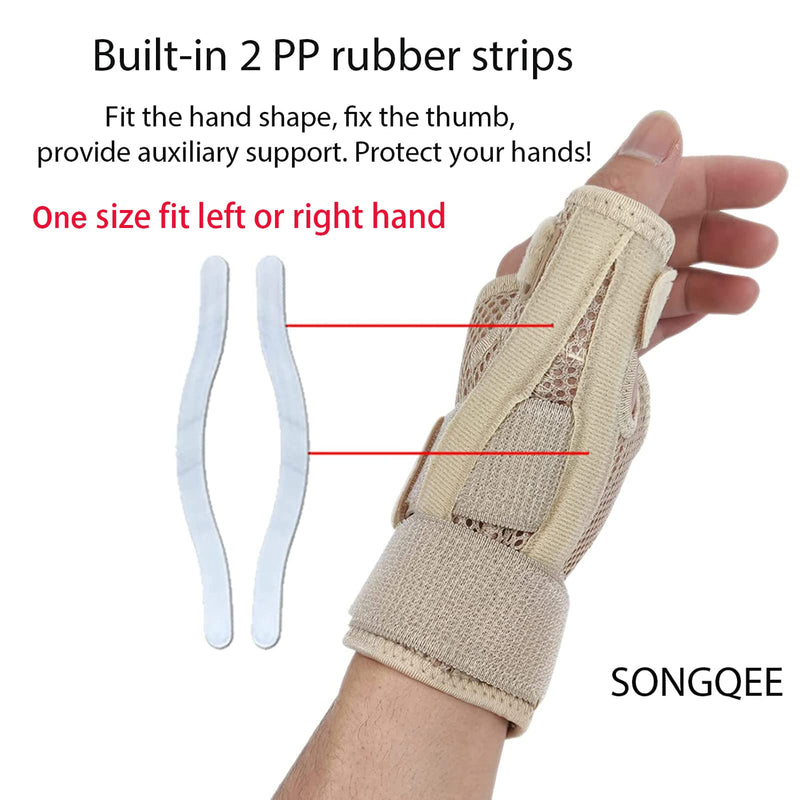 SONGQEE Wrist Thumb Supports Splint Brace Hand Straps, Adjustable Sports Finger Guard for Carpal Tunnel Syndrome, Arthritis, Tendonitis, Hand Sprains, Thumb Immobilizer 1 size fit Left/Right Hand Beige - BeesActive Australia