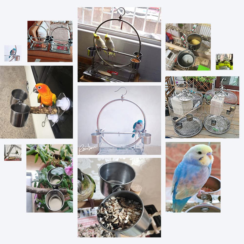 Texsens Bird Feeding Cups - Parrot Food Dish Stainless Steel Parrot Feeders Water Cage Bowls with Clamp Holder for Parakeet African Greys Conure Cockatiels Budgies Chinchilla Small Animal - BeesActive Australia