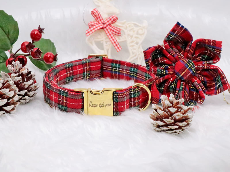 Unique Style Paws Flower Dog Collar, Adjustable Dog Collar with Flower, Durable Pet Collar for Female or Male Small Medium Large Dogs S Christmas Grid - BeesActive Australia