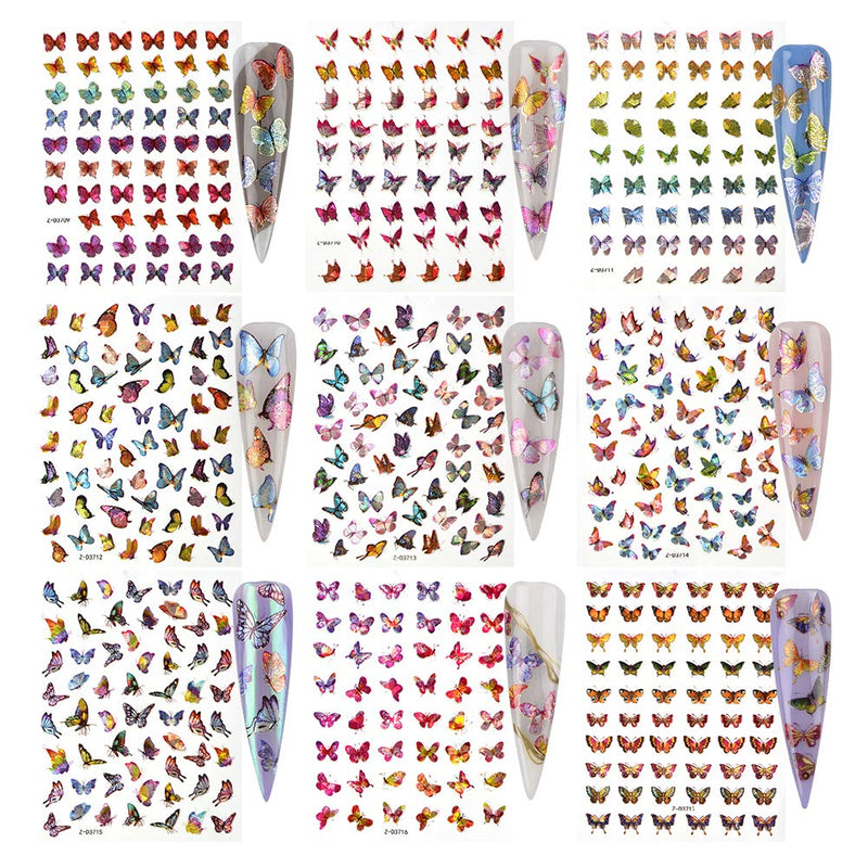 WEILUSI Nail Art Laser Butterflies Decals 3D Stickers Nails Manicure Tape Adhesive Foils DIY Decoration 9PCS 9pcs Butterfly stickers - BeesActive Australia
