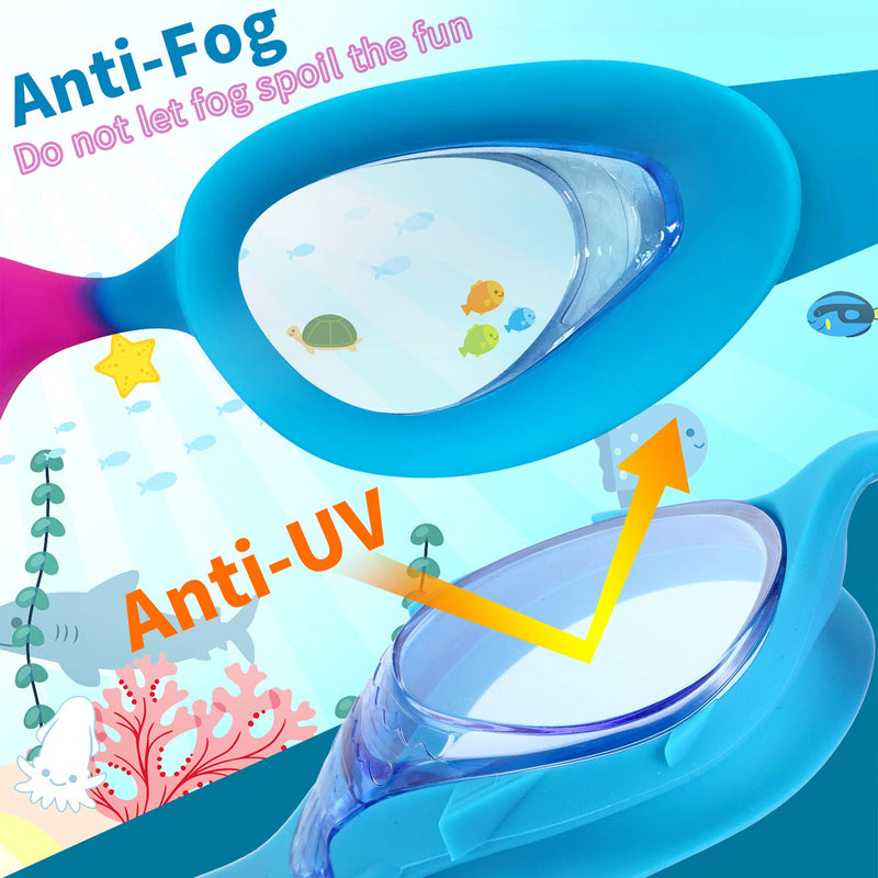 2-Pack Kids Swim Goggles, Toddler Swim Goggles, Swim Pool Goggles for Boys or Girls From 3-12, Quick Adjustable 05.fluorescent Green/Black(transparent Blue Lens) + Avocado/Gray(transparent Lens) - BeesActive Australia
