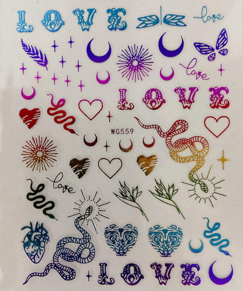 6 Sheets Nail Art Stickers Decals Acrylic Nails Supplies, Colorful 3D Self Adhesive Nail Stickers Manicure Tips Accessories Snake Bee Star Moon Butterfly Designs Stickers for Women Nail Decorations - BeesActive Australia