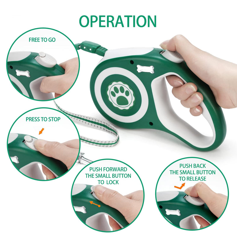 EC.TEAK Retractable Dog Leash, 26FT /16FT Dog Walking Leash for Medium Large Dogs up to 44 lbs/ 77 lbs/110 lbs, One Button Break & Lock, Heavy Duty No Tangle, Large 16 FT(44 lbs) Green - BeesActive Australia